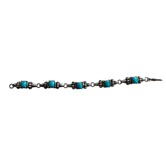Clyde Dunner Sterling Silver Turquoise Bracelet 14K Gold Trim 7.5 Inch CID - Picture 2 of 7